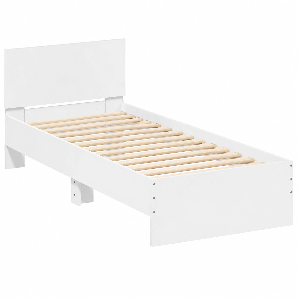 Hochwertiges Einzelbett mit Lattenrost und Kopfteil, weiß, aus Holzwerkstoff, 90x200 cm