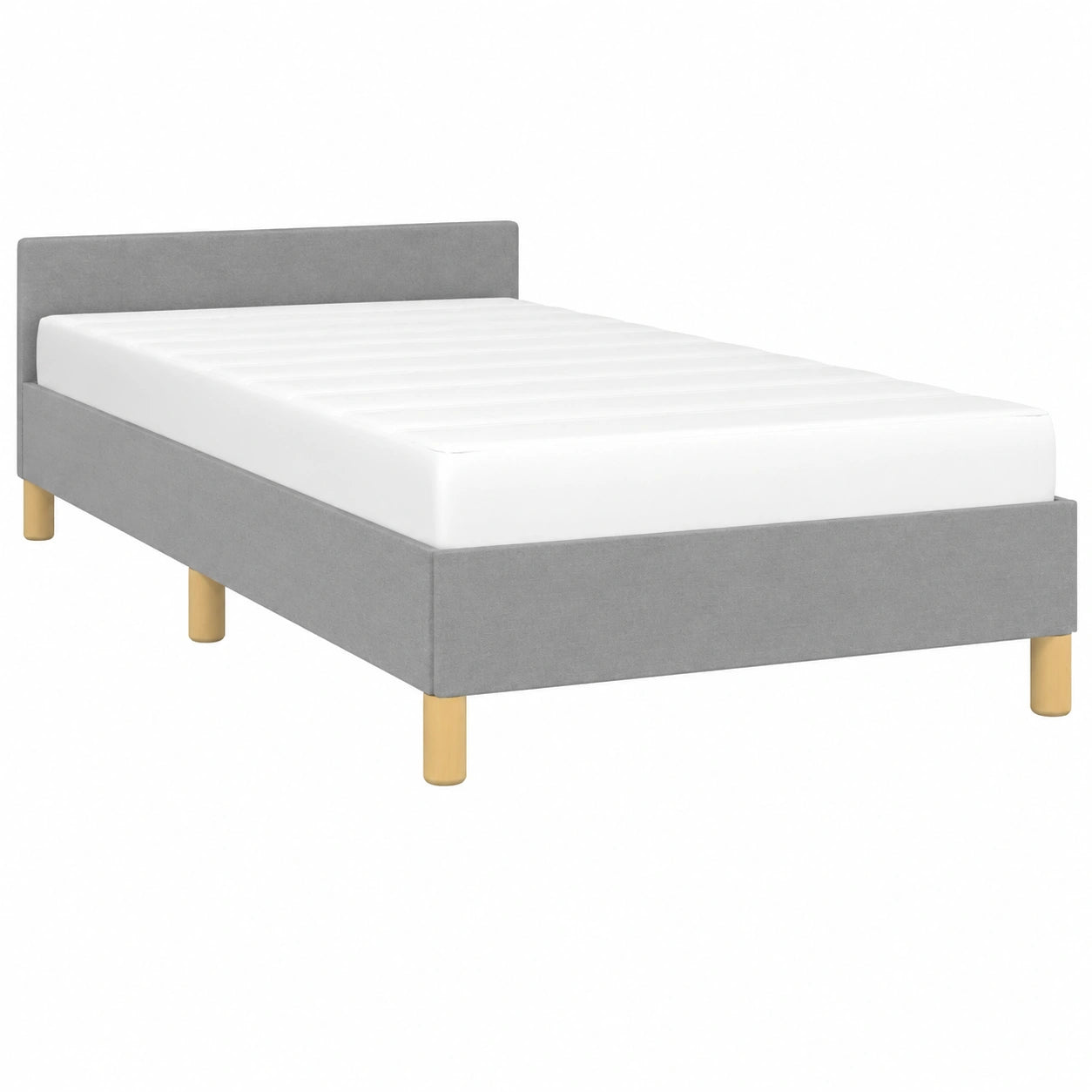 Modernes Einzelbett 90x200 cm mit Kopfteil, Hellgrauer Stoff, Stabile Konstruktion