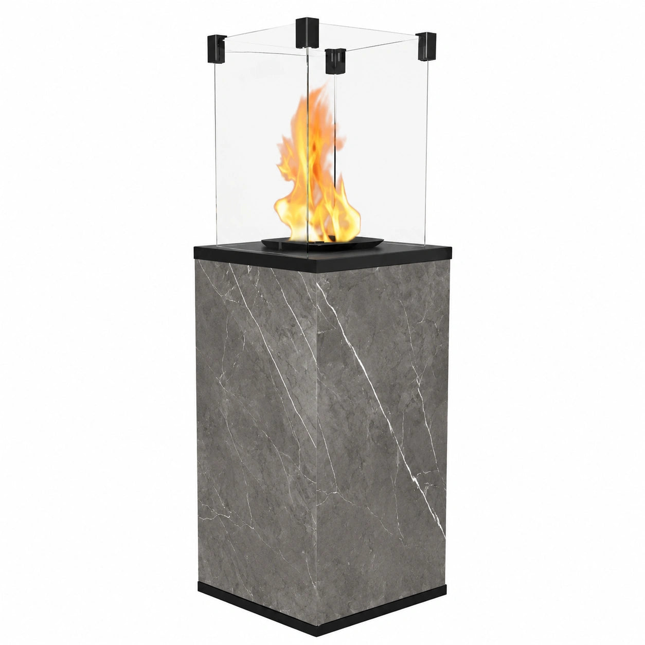 Kratki Patio Mini Gaskamin für Außenbereich mit Fernbedienung, Stahl, 1366 x 427 mm, Ideal als Terrassen- und Gartenerwärmer, Natursteinoptik Pietra Grey