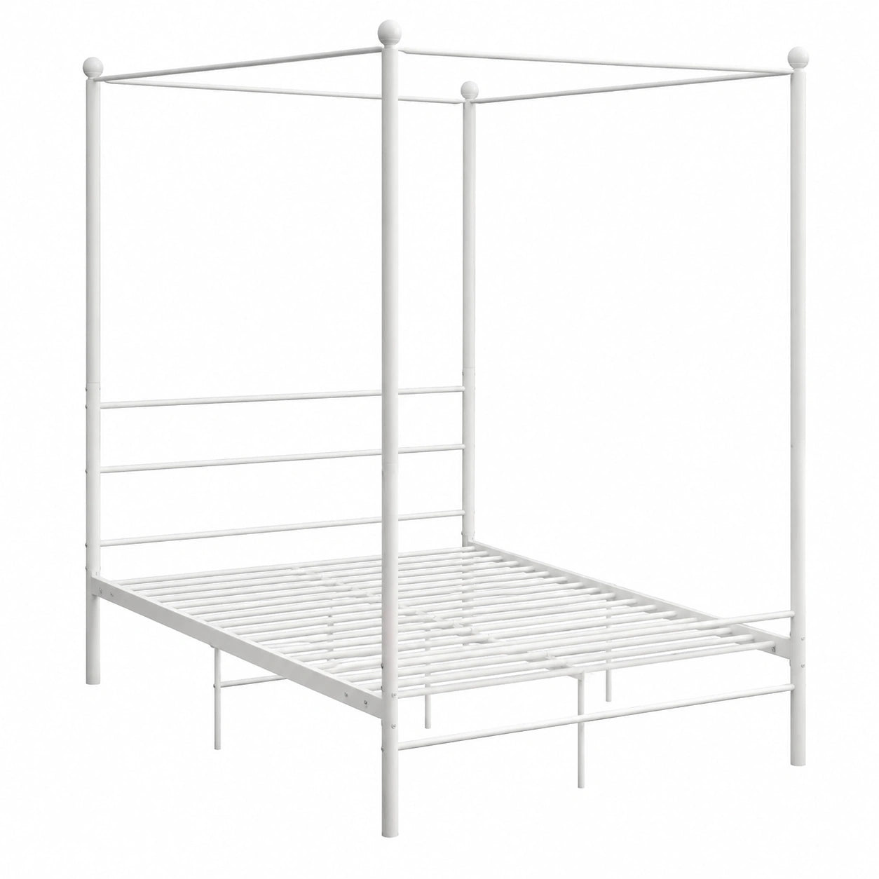 Elegantes Metall-Himmelbett 160x200 cm in Weiß mit Lattenrost