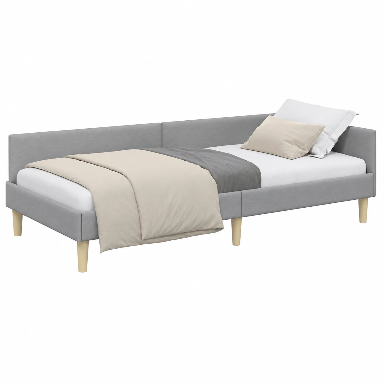 Multifunktionales Eckbett Hellgrau 90x190 cm mit Wendekopfteil