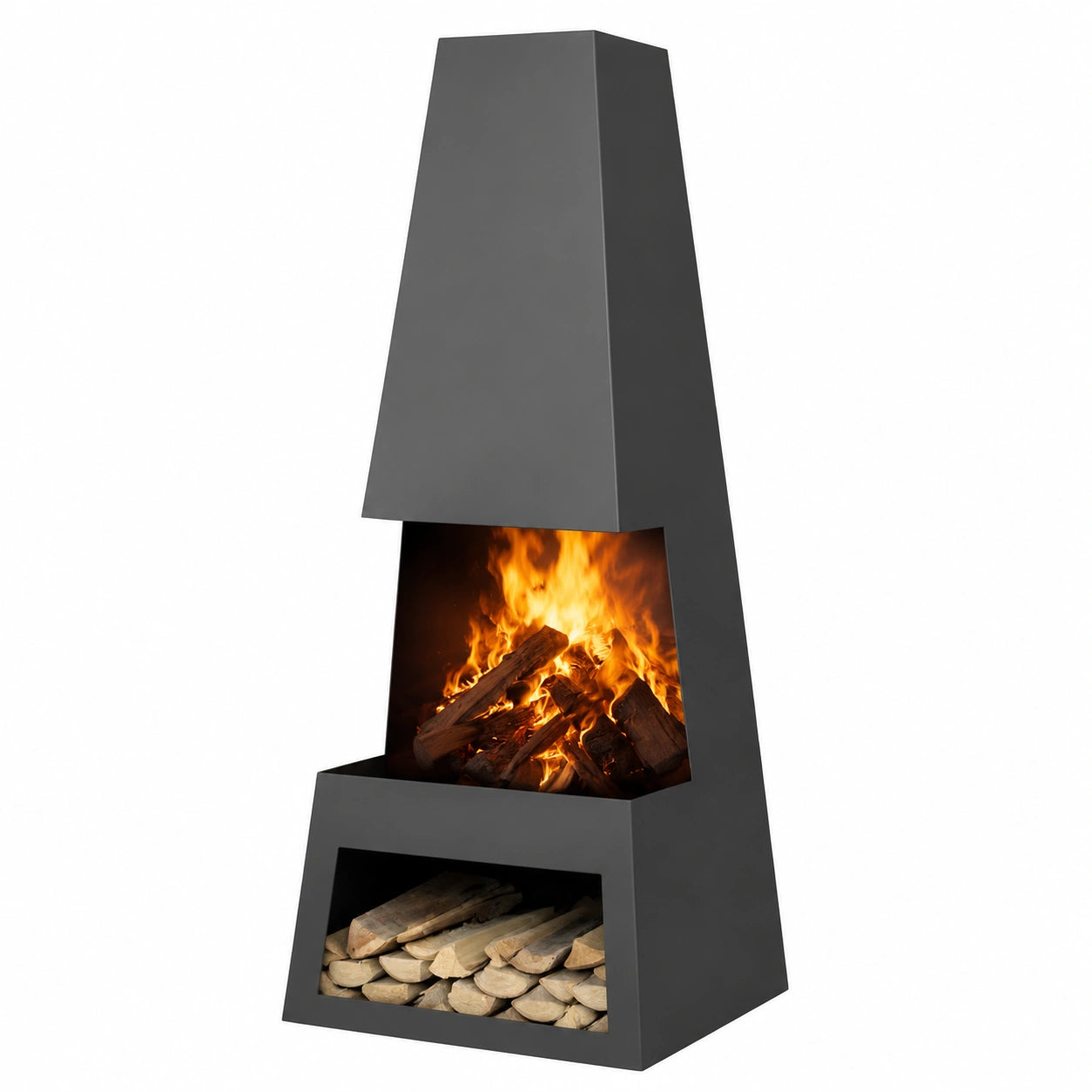 Ben&Camilla Outdoor-Kamin Pular aus Schwarzem Stahl, 122x44x37 cm, robust & rostfrei