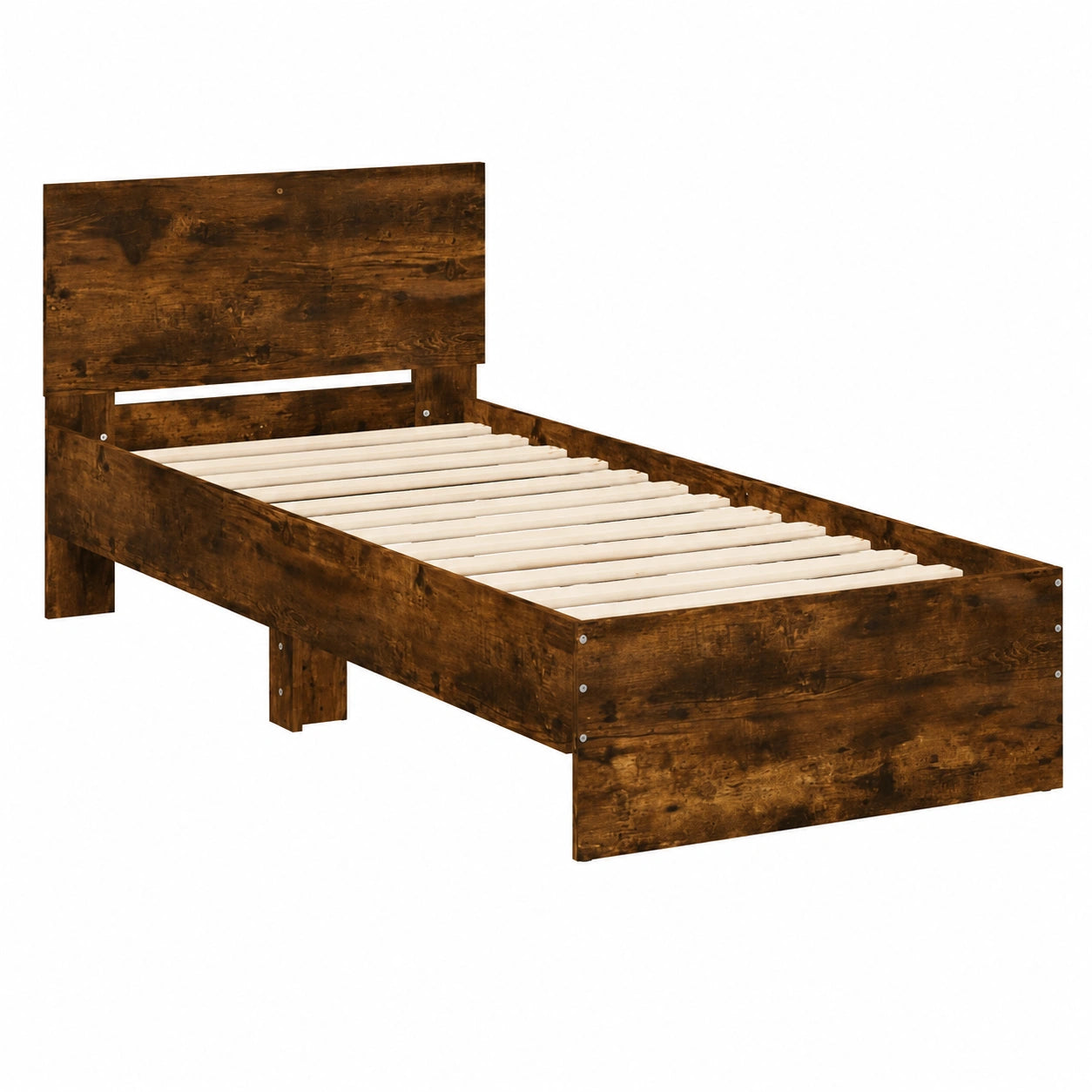 Einzelbett aus Holzwerkstoff mit Kopfteil - Rauchereiche 90x200cm