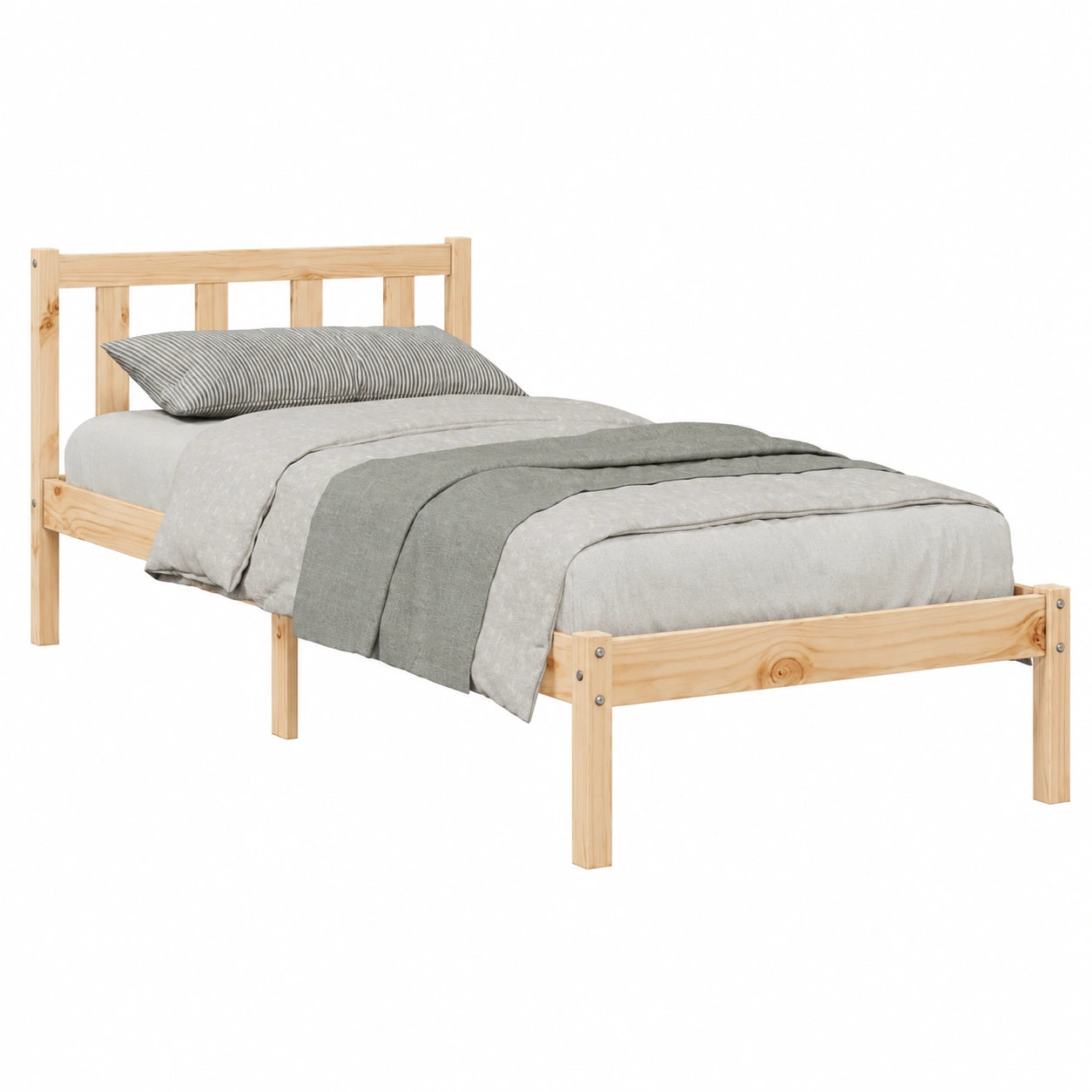Massivholzbett Kiefer mit Kopfteil und Lattenrost, Modernes Einzelbett 100x220 cm für Schlafzimmer