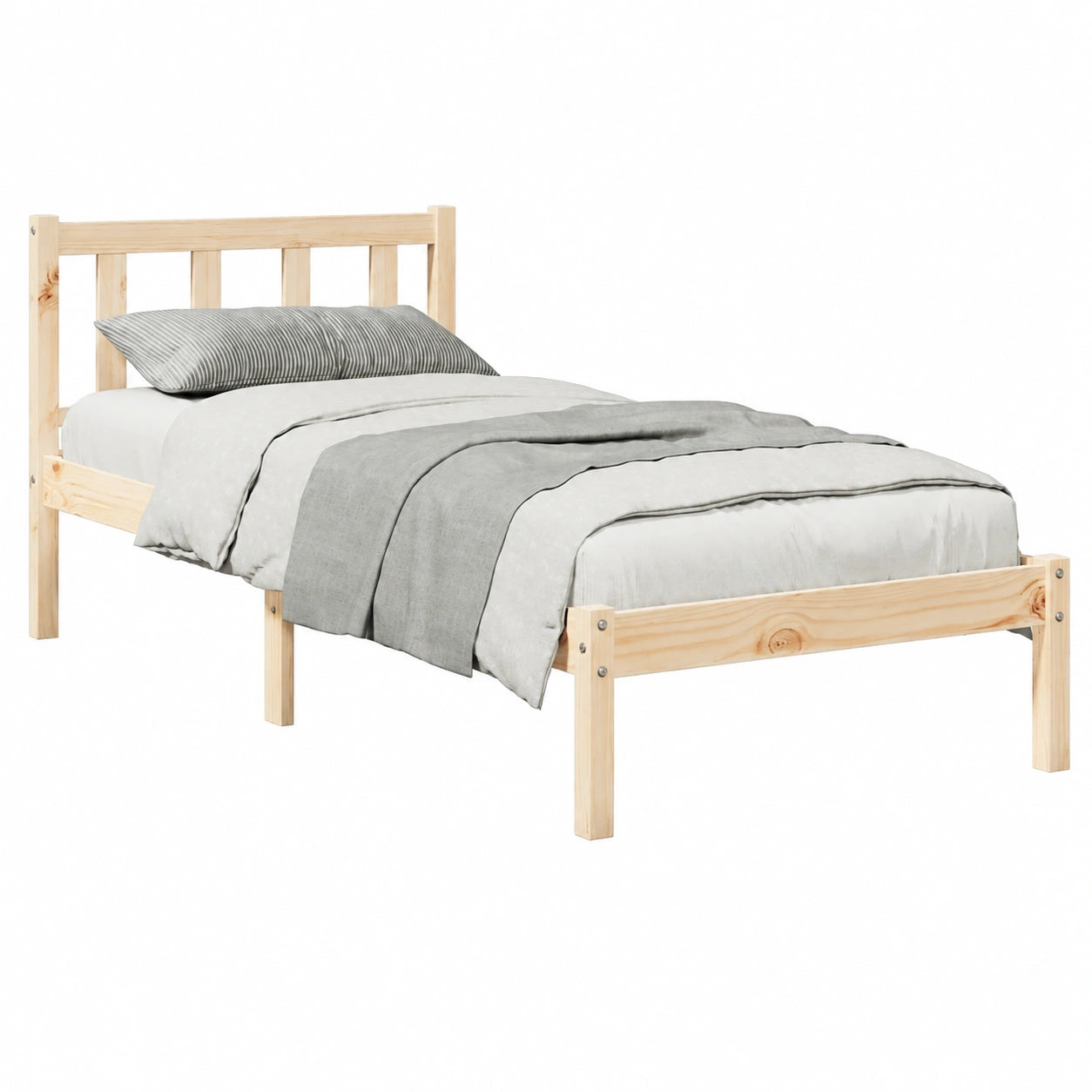 Massivholzbett Kiefer 100x210 cm mit Kopfteil und Lattenrost