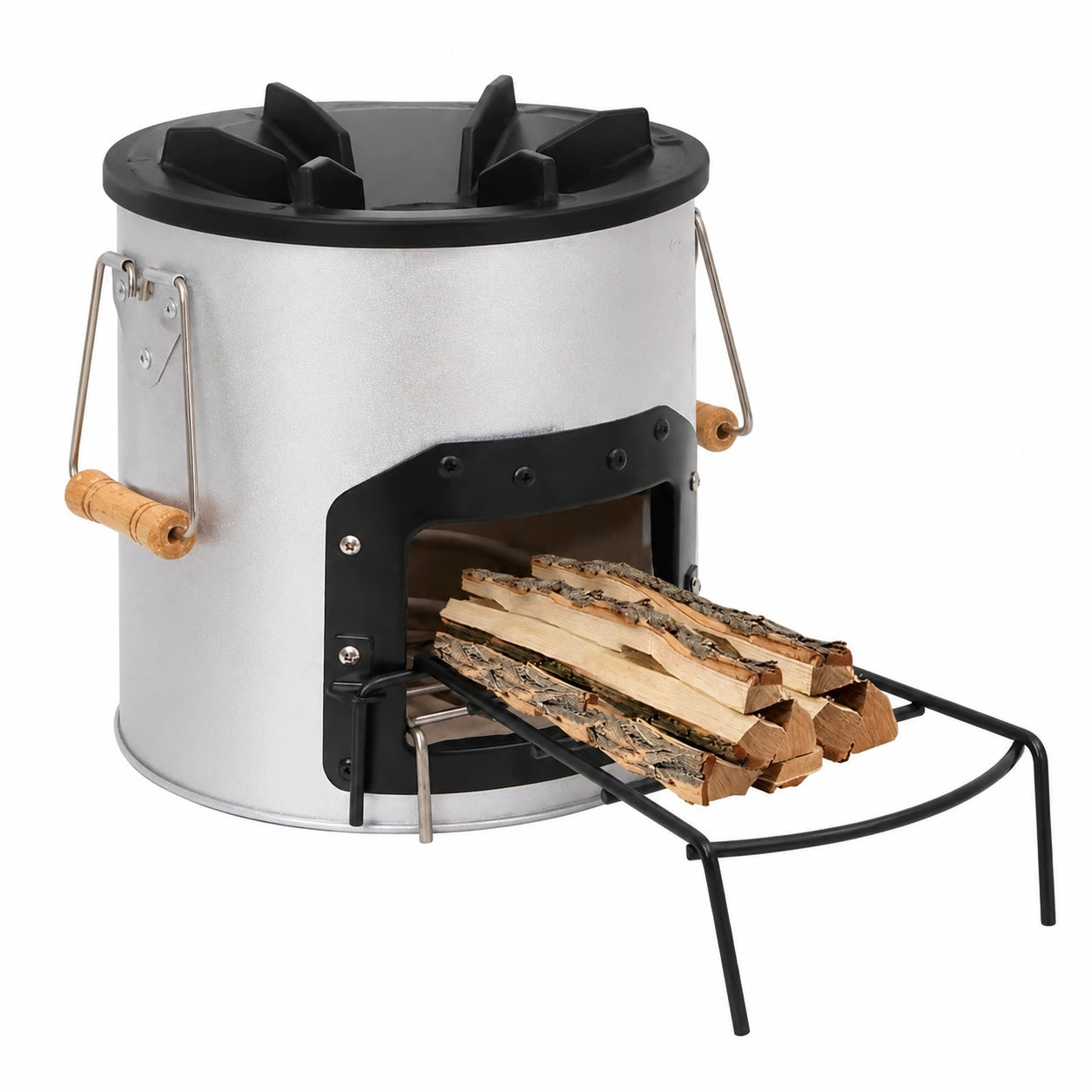 Silberner Camping Holzofen aus Stahl für Haus und Garten 45x25x26cm